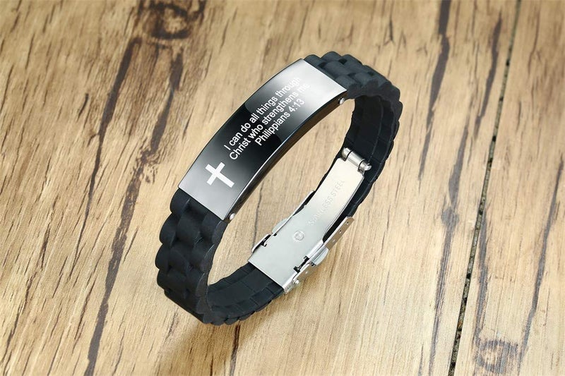 MEALGUET Stainless Steel I can do All Things Through Christ who Strengthens me Philippian 4:13 Inspirational ID Bracelet Cross Wristband - Image 5
